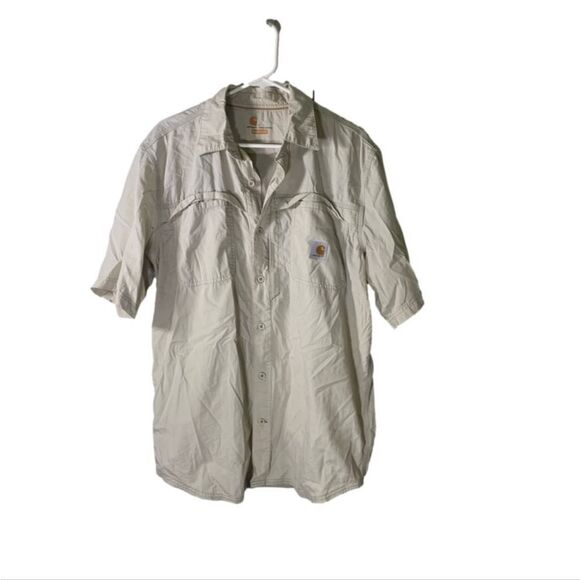 Carhartt Large‎ Beige Button Down Short Sleeve Shirt - Picture 1 of 5